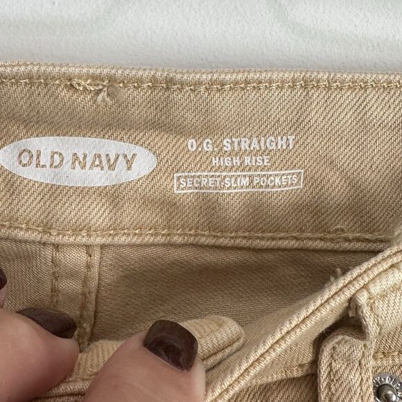 Old Navy Jeans 8 OG Straight High Rise Secret Slim Pockets Wheat Tan Casual New - Picture 4 of 9